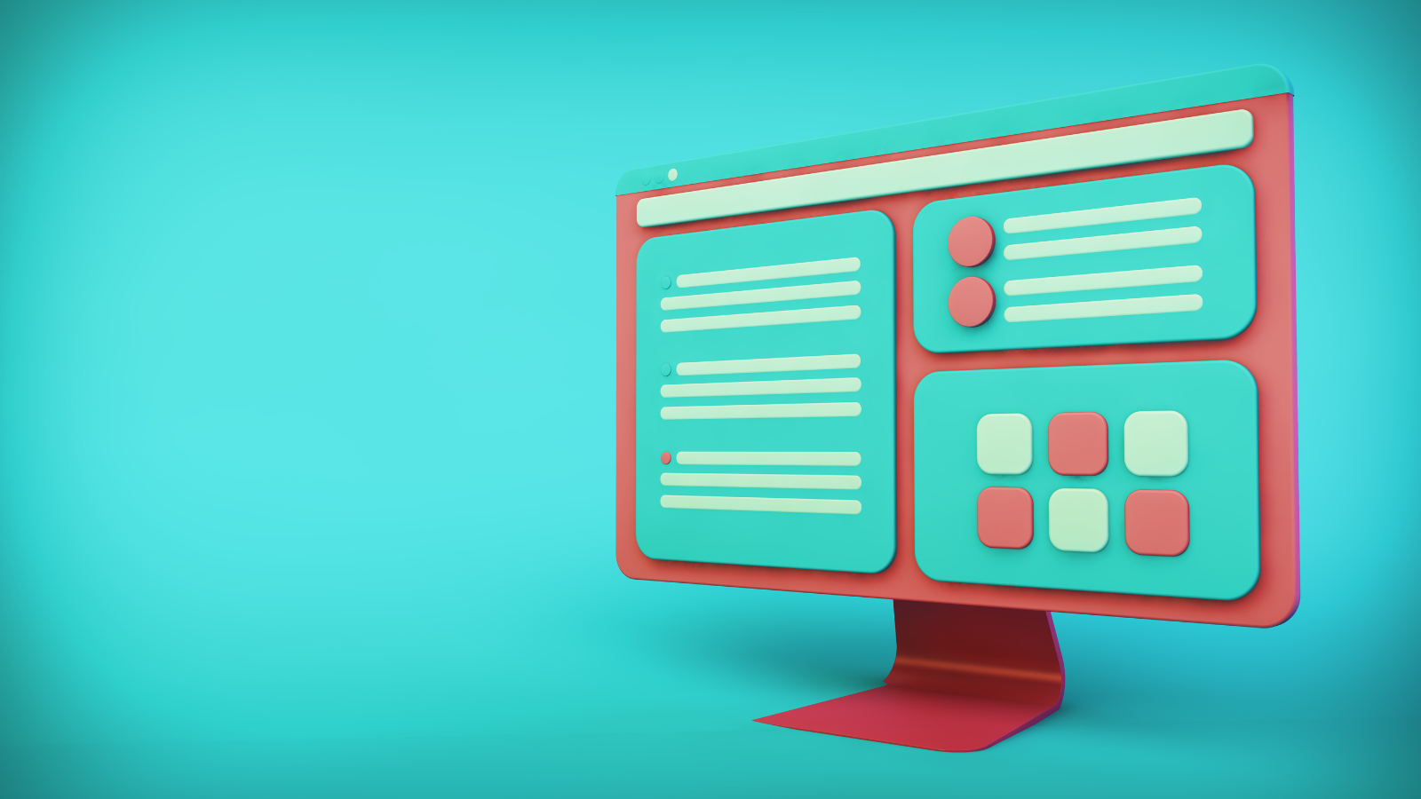 Blue background and an animation of a computer screen.